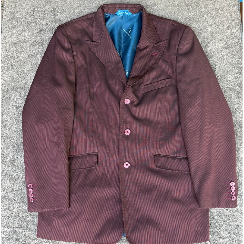 Giorgio Brutini Mens 42R Burgundy Ribbed 3 Button Blazer Jacket Styled In Italy
